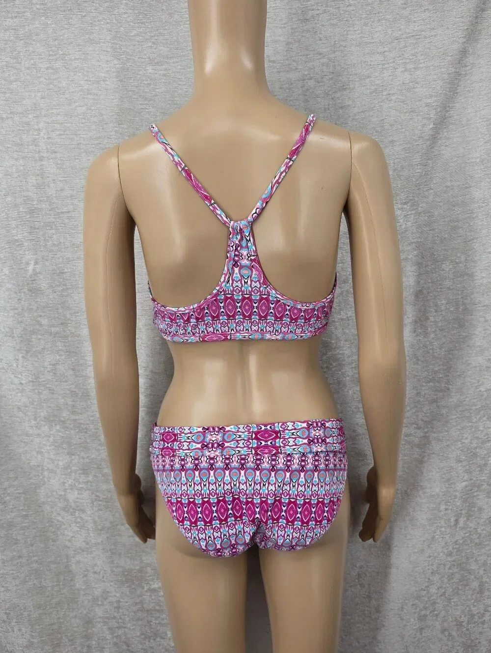 Title Nine Pink Patterned V-Neck Bikini Top and Bottoms Set Women's Swimsuit